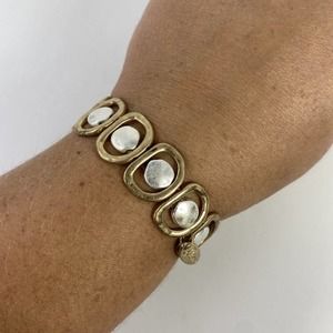Plunder Bracelet Gold Silver Tone Stretchy Abstract Flat Circles Classy Casual